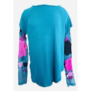 Free People Wm M Take Me Away Twofer Blue Embroidered Lace Long Sleeve NEW W/TAG
